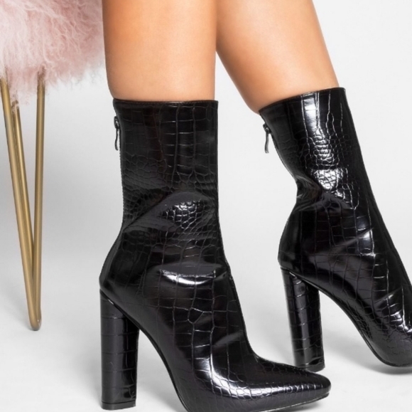 Simmi croc embossed vegan Leather boots size 9 - Picture 2 of 4